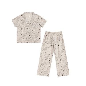 Sleep-ware! Brand Rylee + Cru star dust collar PJ set size 6-7y. Gray and tan.